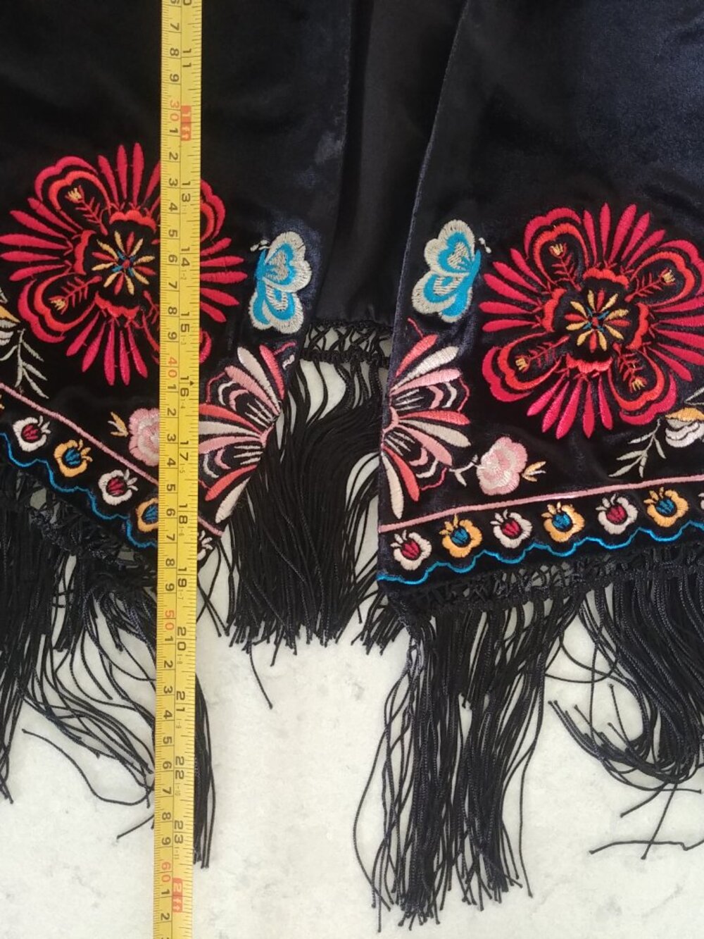 Forever 21 Small black velvet embroidered vest with long tassel fringe - Picture 12 of 15